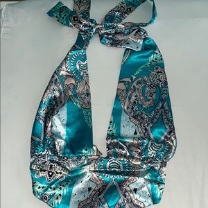 Teal and Silver Paisley Crop Top